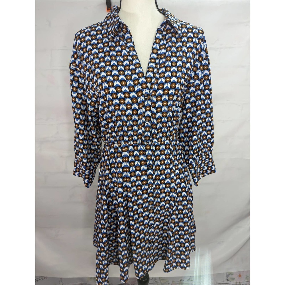 ZARA Button Down Geometric Print Midi Dress